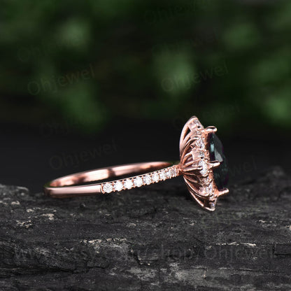 Cushion cut moss agate ring for women vintage moss agate engagement ring rose gold unique half eternity moissanite ring wedding bridal ring