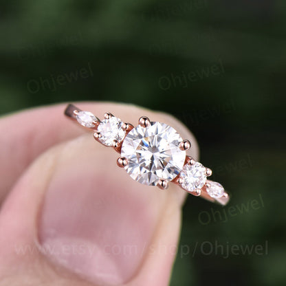 Unique moissanite ring gold silver vintage moissanite engagement ring rose gold art deco stacking ring round cut ring promise ring for women