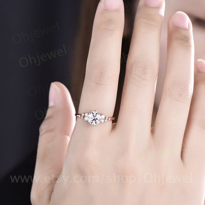 Cluster unique vintage moissanite engagement ring rose gold silver round cut promise ring women six prong ring custom bridal wedding ring