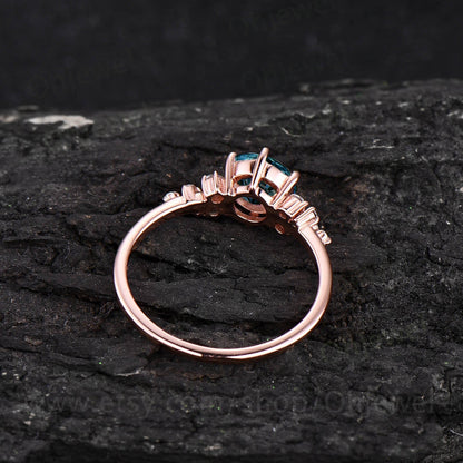1ct Alexandrite ring gold silver cluster vintage Alexandrite engagement ring rose gold moissanite anniversary promise wedding ring women