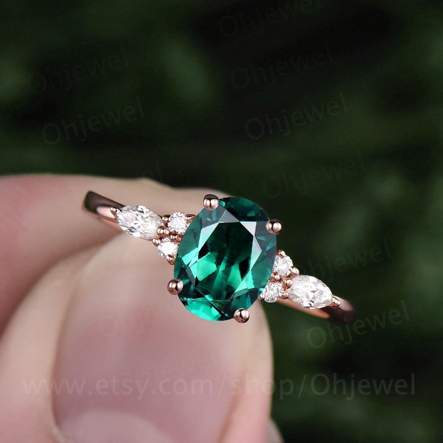 6x8mm oval emerald ring for women vintage emerald engagement ring rose gold marquise moissanite ring May birthstone ring emerald jewelry