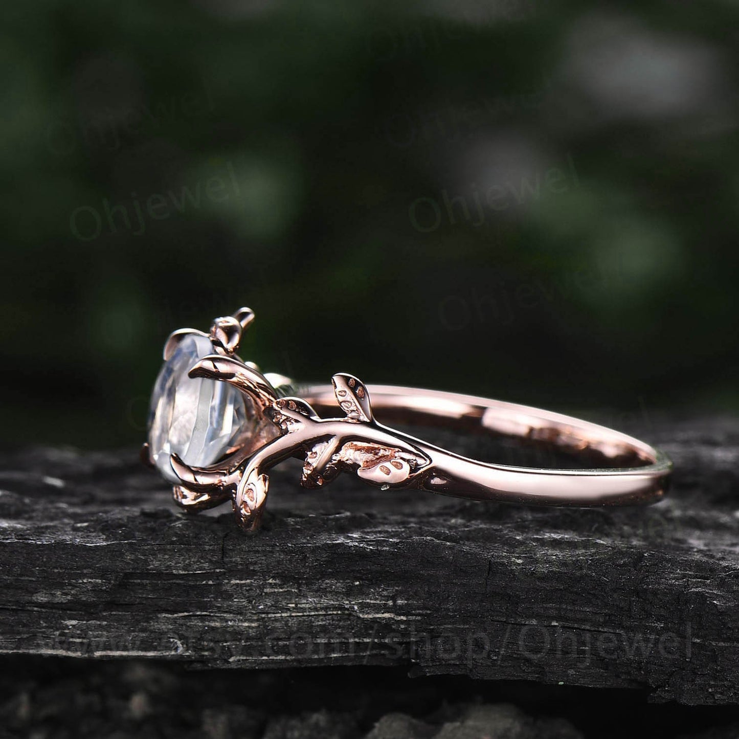 Vintage moonstone ring gold silver for women solitaire moonstone engagement ring leaf flower ring antique dainty custom ring promise ring