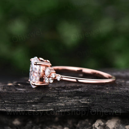 Cluster unique vintage moissanite engagement ring rose gold silver oval cut promise ring women dainty custom ring promise anniversary ring