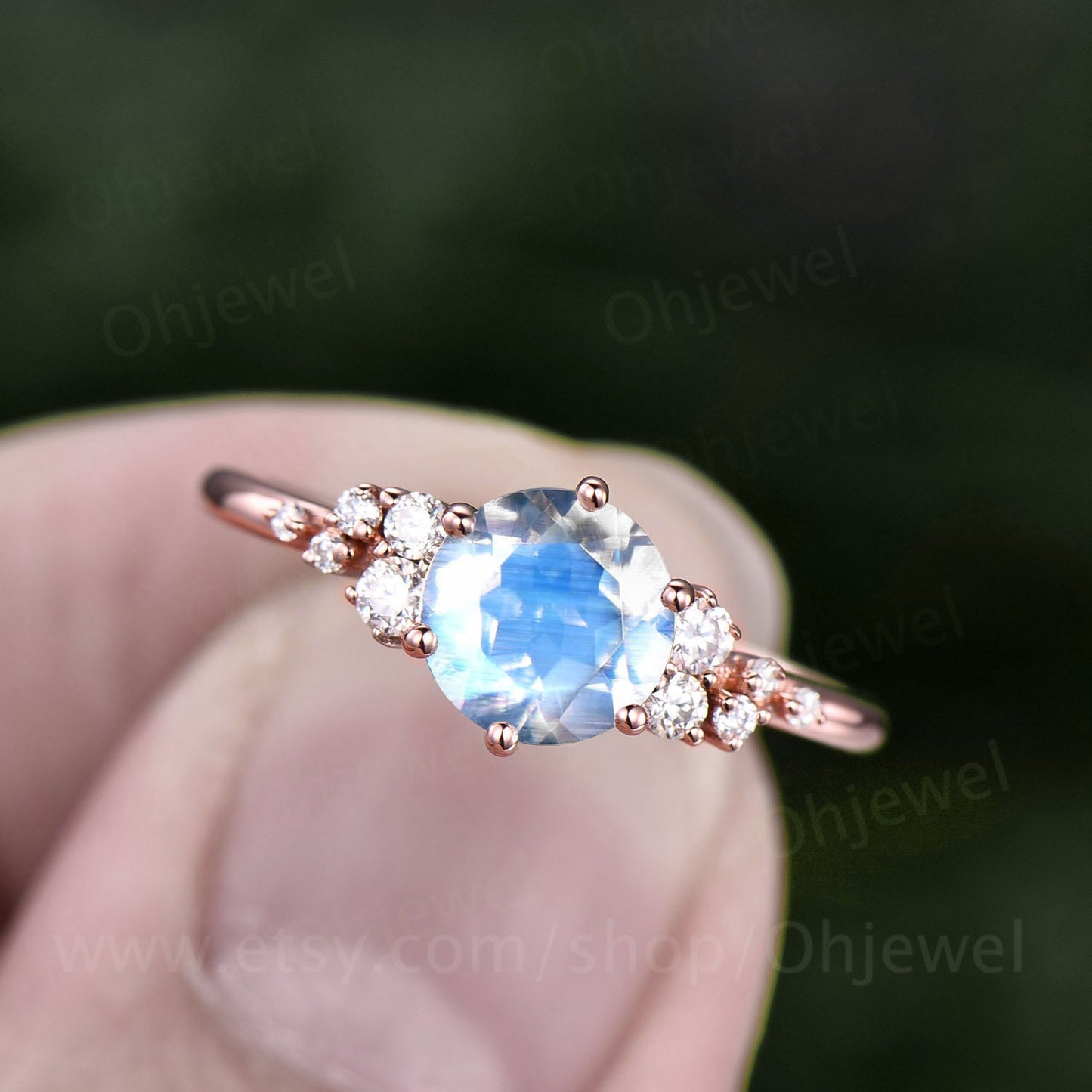 Cluster unique vintage moonstone engagement ring rose gold silver round cut promise ring for women six prong moissanite wedding ring gifts