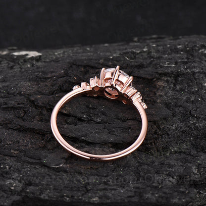 Cluster unique vintage moonstone engagement ring rose gold silver round cut promise ring for women six prong moissanite wedding ring gifts