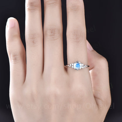 Cluster unique vintage moonstone engagement ring rose gold silver round cut promise ring for women six prong moissanite wedding ring gifts