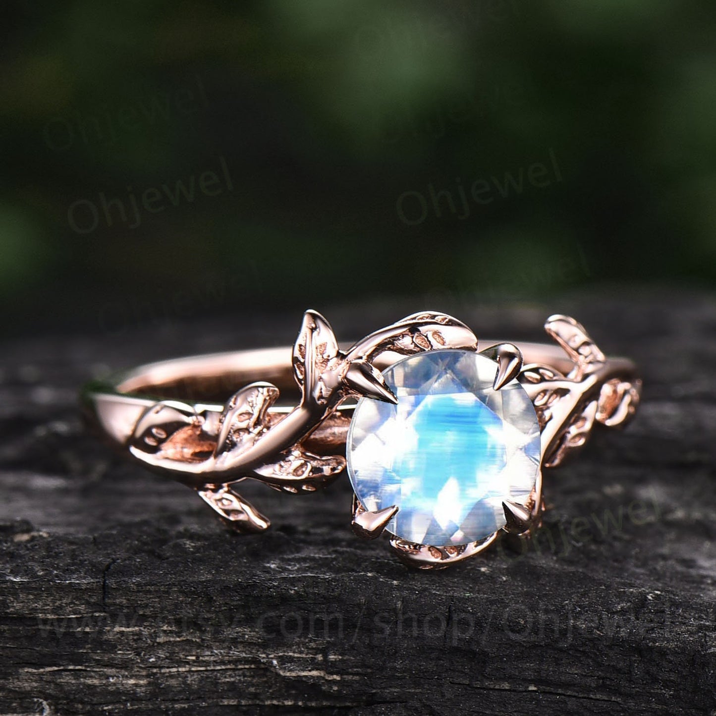 Vintage moonstone ring gold silver for women solitaire moonstone engagement ring leaf flower ring antique dainty custom ring promise ring