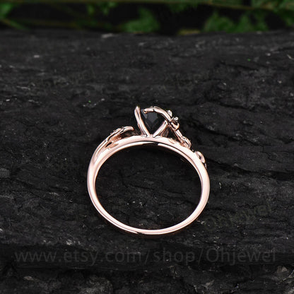 Vintage moonstone ring gold silver for women solitaire moonstone engagement ring leaf flower ring antique dainty custom ring promise ring