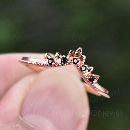 Vintage black diamond wedding band Milgrain diamond wedding ring lace ring band rose gold silver ring women unique bridal anniversary gifts