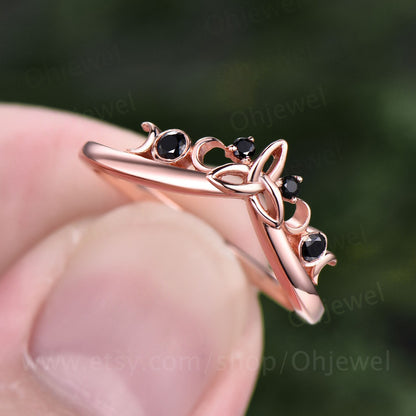 Unique black diamond wedding band Celtic Knot Norse Viking ring band Jewelry rose gold silver ring for women bridal anniversary ring gifts