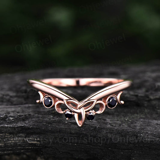 Unique black diamond wedding band Celtic Knot Norse Viking ring band Jewelry rose gold silver ring for women bridal anniversary ring gifts