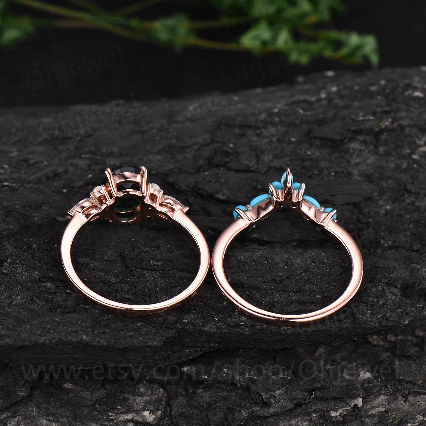 Oval emerald engagement ring set 14k rose gold vinatge opal ring marquise moissanite ring for women turquoise wedding band engagement ring