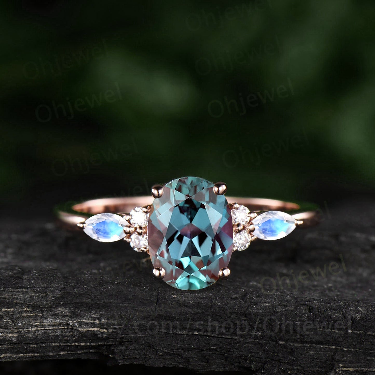 Oval Alexandrite engagement ring rose gold unique vintage marquise moonstone engagement ring 7 stone moissanite ring for women wedding ring