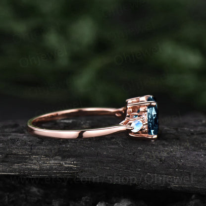 Oval Alexandrite engagement ring rose gold unique vintage marquise moonstone engagement ring 7 stone moissanite ring for women wedding ring
