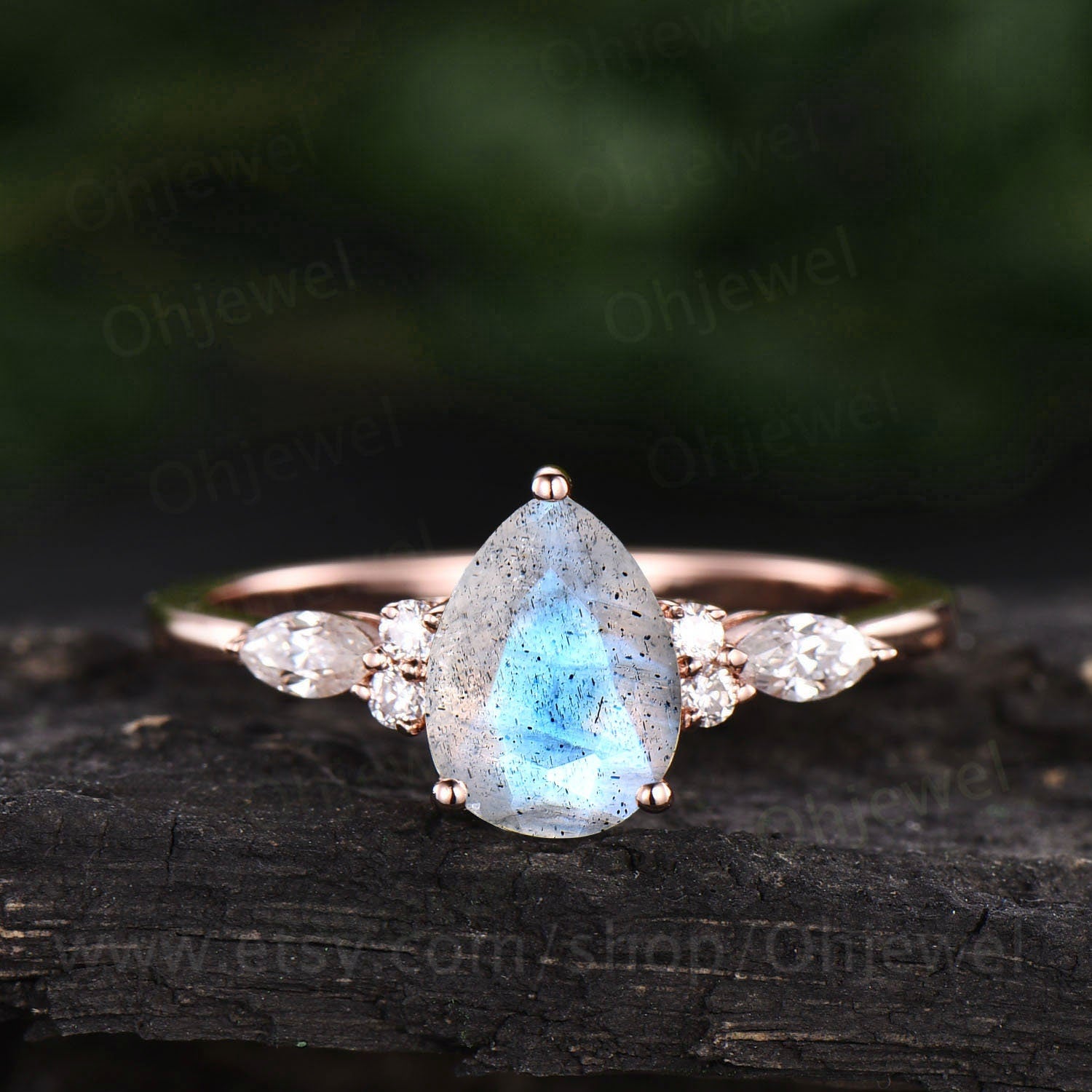 Labradorite Anniversary Ring, Pear Cab 8x6mm Natural Labradorite Engagement Ring, Unique Halo hotsell Ring For Her, Gorgeous Teardrop Bezel Set Ring