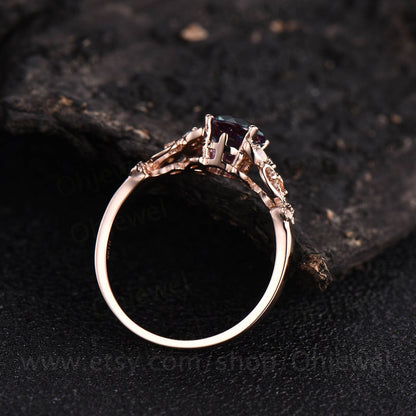 Unique round green moss agate engagement ring art deco vintage opal ring citrine ring milgrain butterfly ring rose gold silver wedding ring
