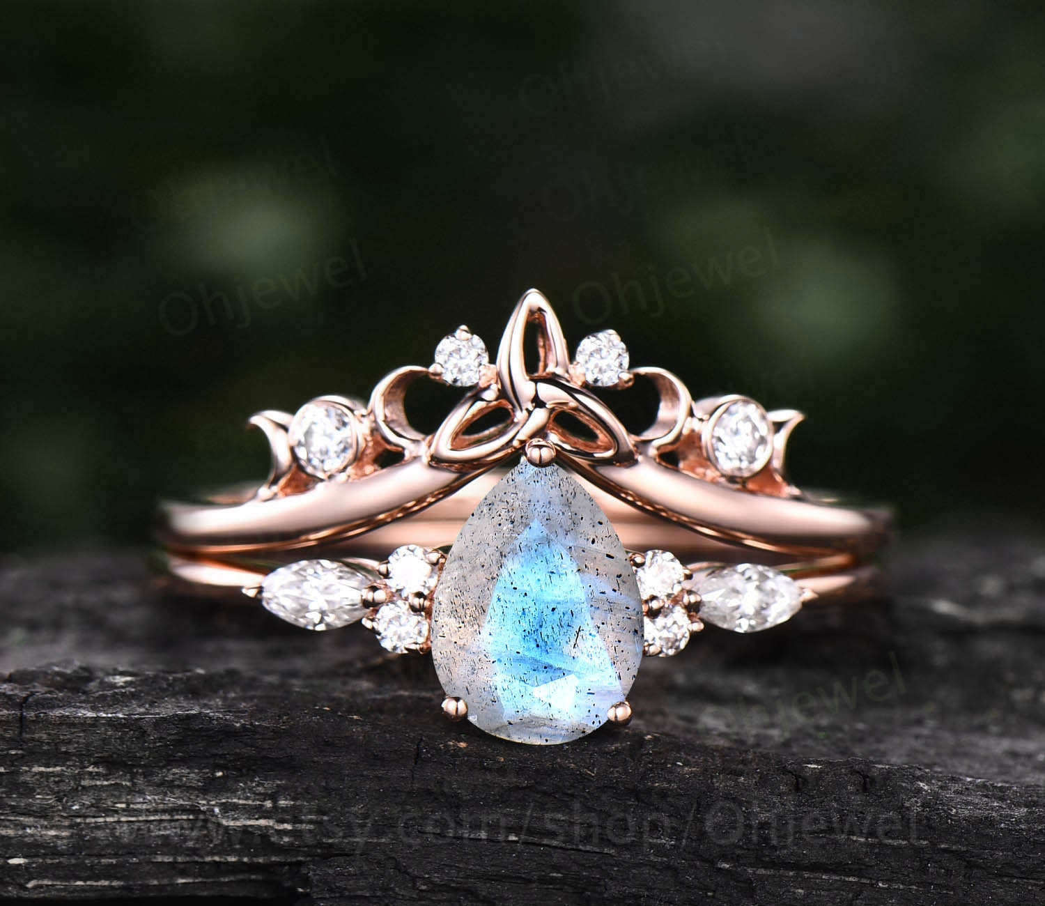 Blue Labradorite ring pear shaped Labradorite engagement ring set art ...