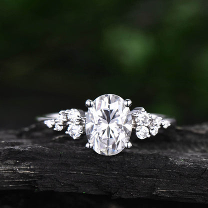 Vintage oval cut moissanite engagement ring 14k rose gold dainty cluster snowdrift unique engagement ring anniversary wedding ring for women