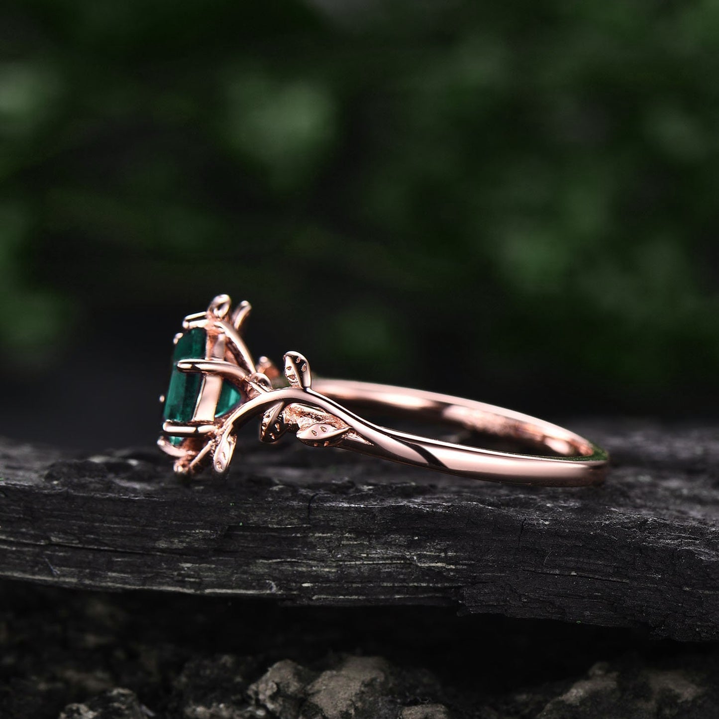 Vintage Hexagon cut emerald engagement ring leaf flower ring solitaire 14k rose gold emerald ring for women unique anniversary wedding ring