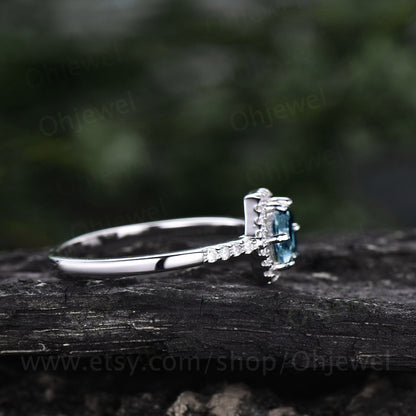 Hexagon Alexandrite engagement ring white gold minimalist vintage unique halo moissanite engagement ring six prong wedding ring for women