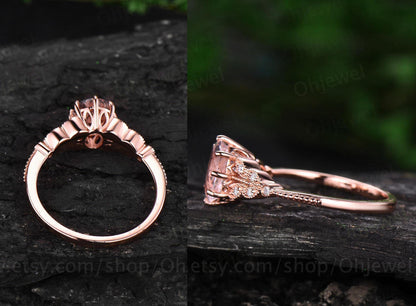 Vintage oval cut green moss agate engagement ring leaf flower ring milgrain rose gold moissanite ring for women unique bridal wedding ring
