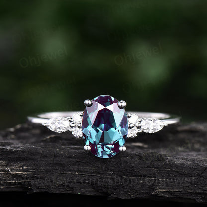 Unique vintage Oval cut Alexandrite engagement ring set rose gold art deco moissanite wedding ring set for women norse viking ring Jewelry