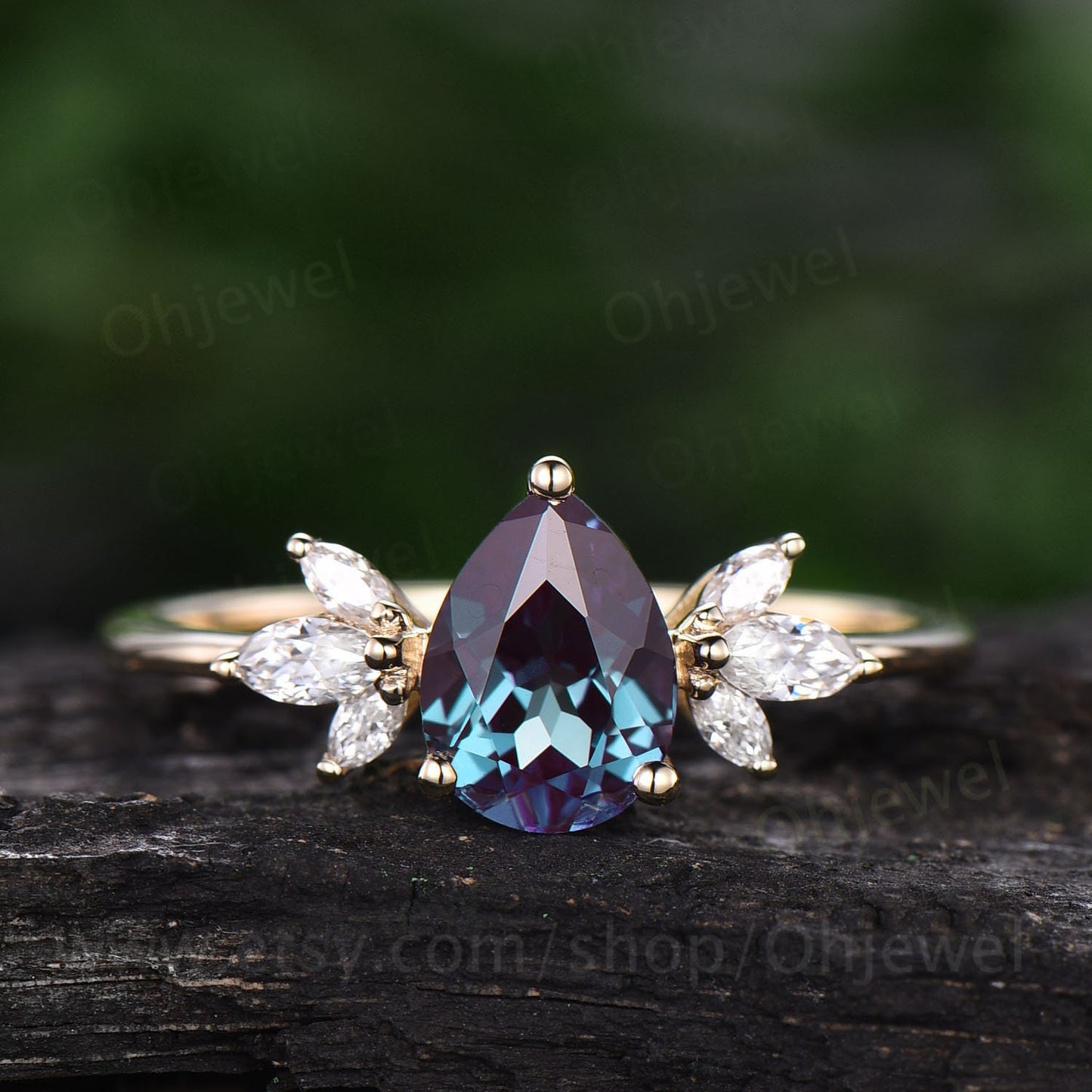 Vintage Alexandrite engagement ring pear shaped color change Alexandrite ring for women rose gold marquise opal ring silver jewelry gift