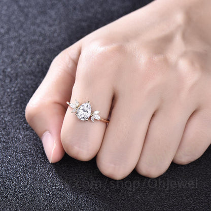 Vintage pear shaped moissanite engagement ring rose gold flower marquise cut diamond cluster engagement ring bridal wedding ring for women