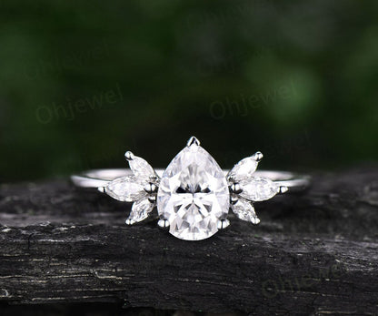 Vintage pear shaped moissanite engagement ring rose gold flower marquise cut diamond cluster engagement ring bridal wedding ring for women