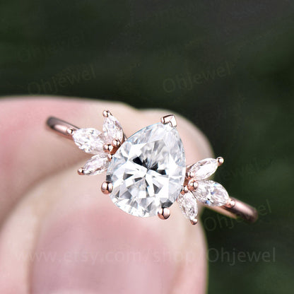 Vintage pear shaped moissanite engagement ring rose gold flower marquise cut diamond cluster engagement ring bridal wedding ring for women