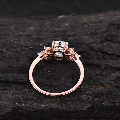 Vintage oval cut moissanite engagement ring 14k rose gold leaf flower marquise cut diamond cluster engagement ring wedding ring for women