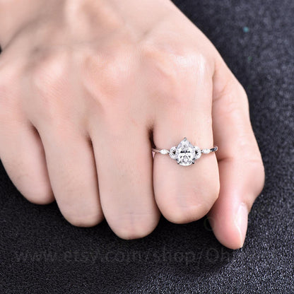 Vintage pear shaped moissanite engagement ring rose gold art deco flower ring marquise cut moissanite ring crown wedding ring set for women