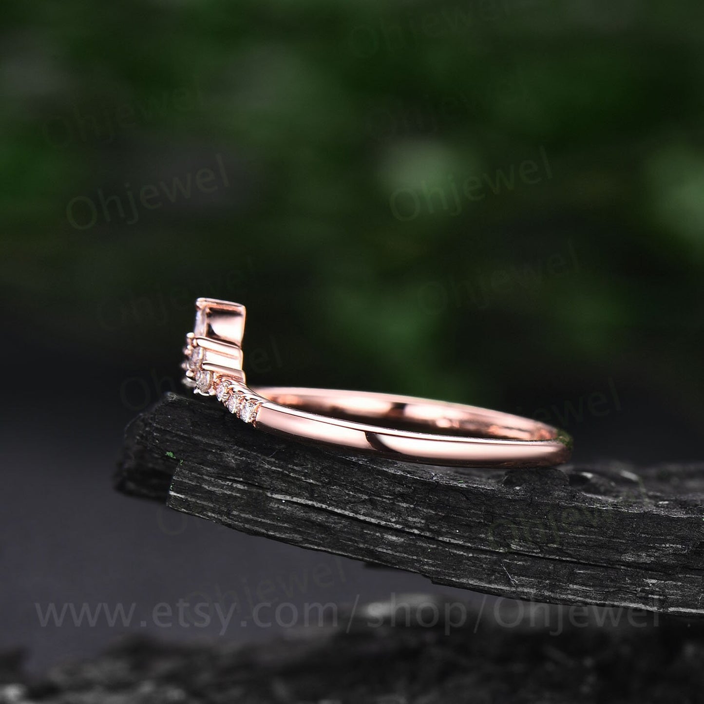 Art deco diamond wedding band 14k rose gold marquise cut moissanite wedding ring band dainty ring unique bridal anniversary ring for women