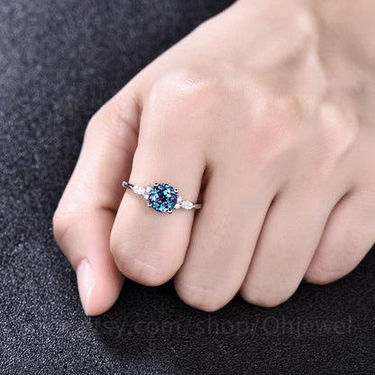 Rose gold ring Alexandrite ring for women vintage Alexandrite engagement ring June birthstone ring anniversary marquise cut moissanite ring