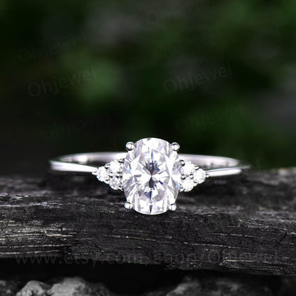 Oval cut moissanite engagement ring 14K 18K rose gold 7 stone moissanite ring for women dainty unique vintage engagement ring wedding ring