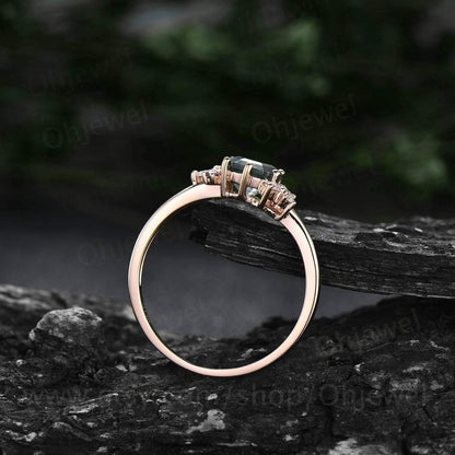 Hexagon cut Alexandrite ring gold silver for women vintage unique Alexandrite engagement ring cluster art deco moissanite bridal ring gifts