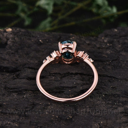 Vintage oval cut Alexandrite engagement ring 14k rose gold dainty cluster snowdrift unique engagement ring moissanite wedding ring for women