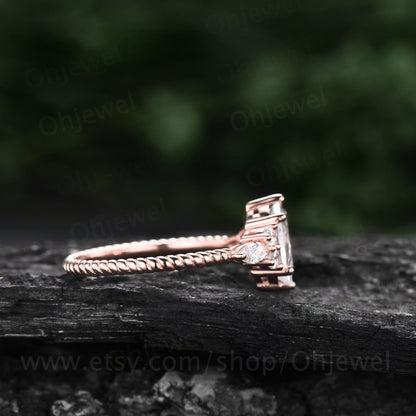 Oval cut moissanite engagement ring rose gold art deco vintage unique engagement ring marquise cut diamond twisted wedding ring for women
