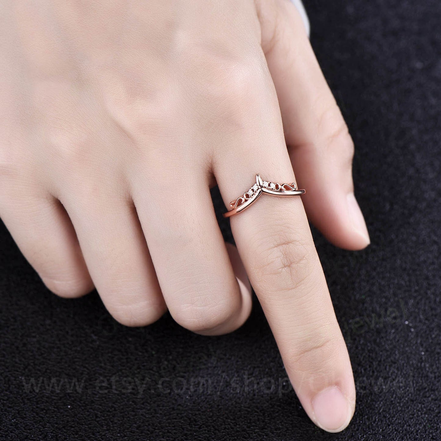Unique moissanite wedding band 14k rose gold vintage style wedding ring band moon ring antique ring bridal anniversary band stacking ring