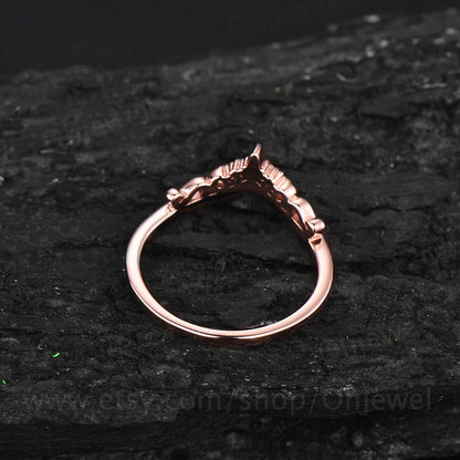 Unique moissanite wedding band 14k rose gold vintage style wedding ring band moon ring antique ring bridal anniversary band stacking ring