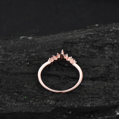 Marquise cut Alexandrite wedding band rose gold ring art deco curved wedding ring band June birthstone ring bridal anniversary ring women