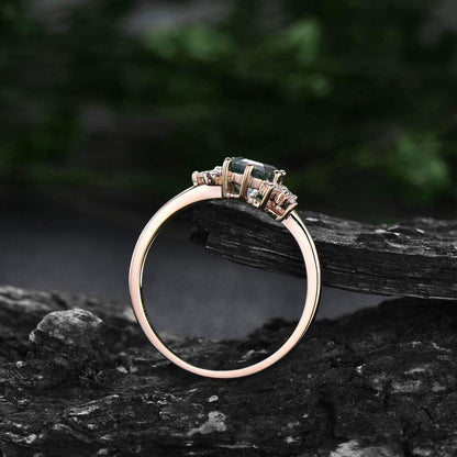 Hexagon cut moss agate ring gold silver vintage unique engagement ring cluster Alexandrite  ring art deco moissanite promise ring for women