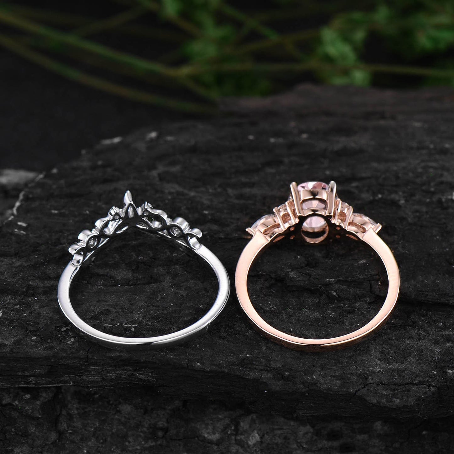 Unique wedding ring set vintage pink morganite engagement ring set rose gold oval cut ring moissanite ring women norse viking ring Jewelry