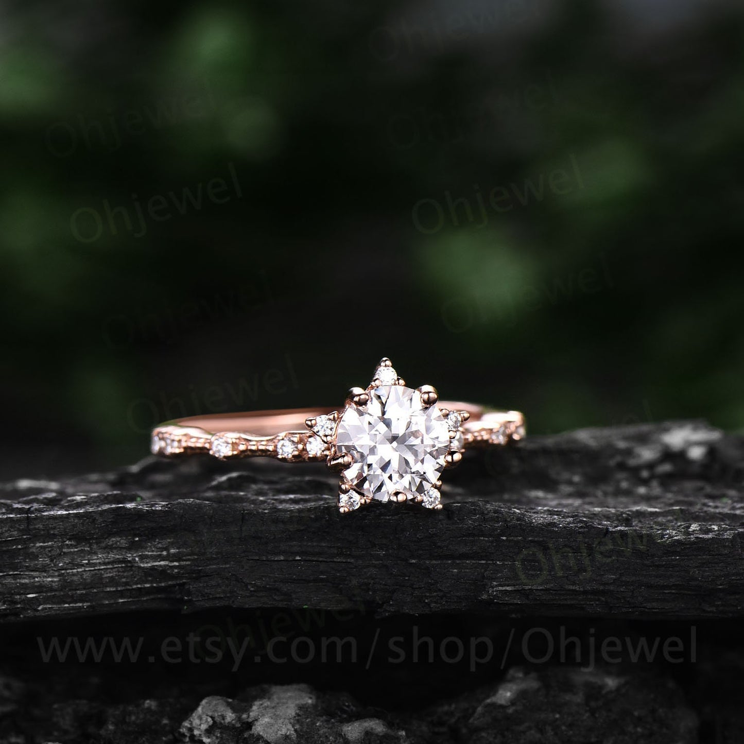 Unique 1ct round cut moissanite engagement ring art deco rose gold vintage style diamond ring for women antique jewelry dainty wedding ring