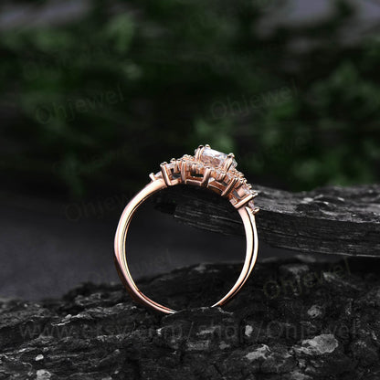 Oval cut moissanite engagement ring 14k rose gold art deco halo cluster vintage unique engagement ring antique bridal wedding ring for women