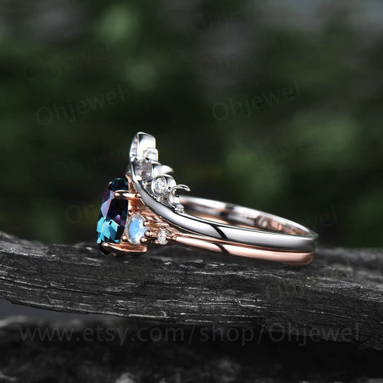 Unique oval cut Alexandrite engagement ring set five stone minimalist