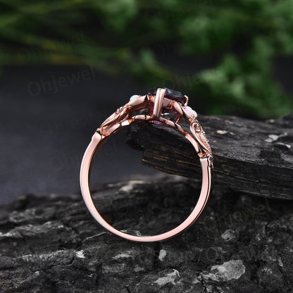 Vintage princess cut Alexandrite ring rose gold for women unique alternative Alexandrite engagement ring Butterfly opal diamond wedding ring