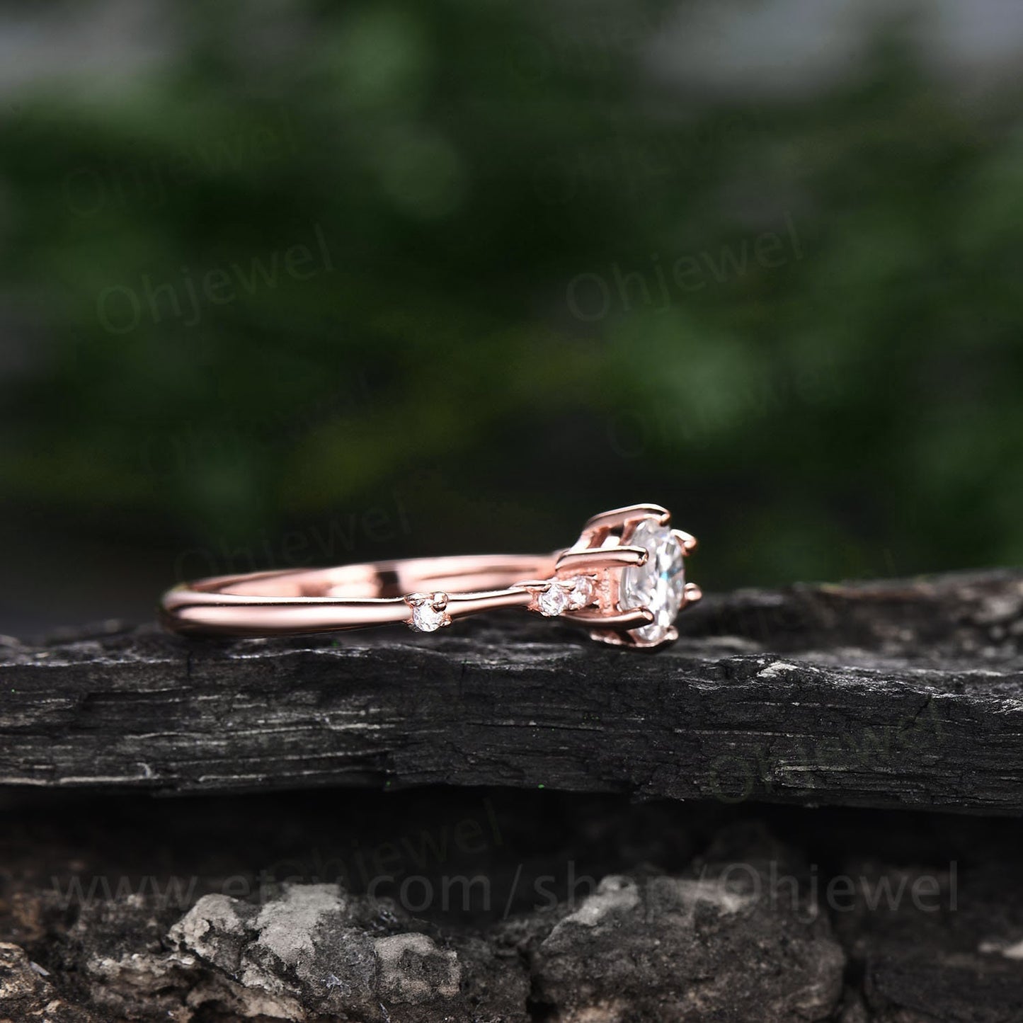 Dainty round cut moissanite ring gold vintage unique moissanite engagement ring 14k rose gold 7 stone diamond bridal wedding ring for women