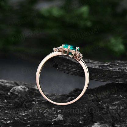 Hexagon cut emerald ring gold silver for women cluster vintage unique emerald engagement ring art deco moissanite bridal wedding ring gifts
