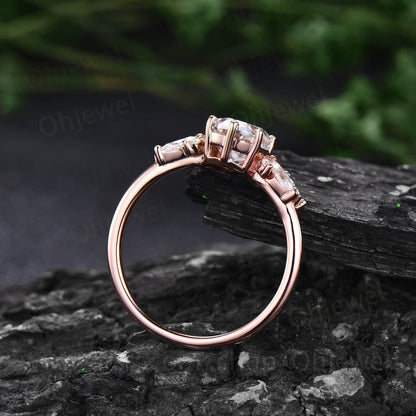 Round cut moissanite ring vintage unique cluster moissanite engagement ring 14k rose gold silver marquise cut diamond wedding ring for women